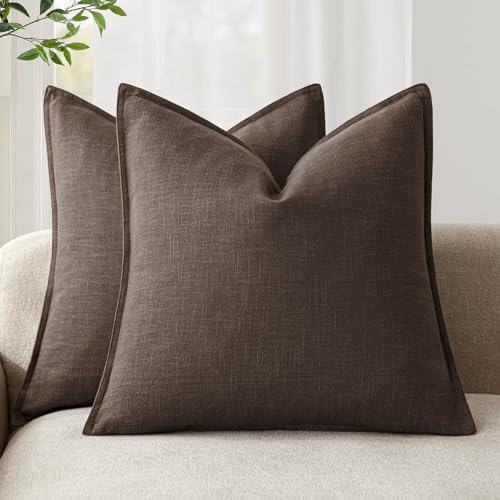 Foindtower Linen Solid Decorative Throw Pillow Covers 20x20 Reddish Brown by Foindtower