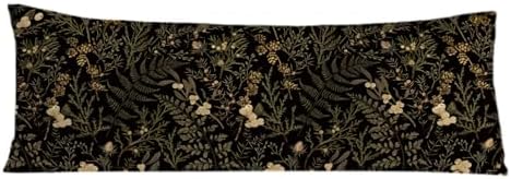 Moody Floral Botanical 20x54 Body Pillow Cover, Dark Aesthetic Room Decor by PIUD