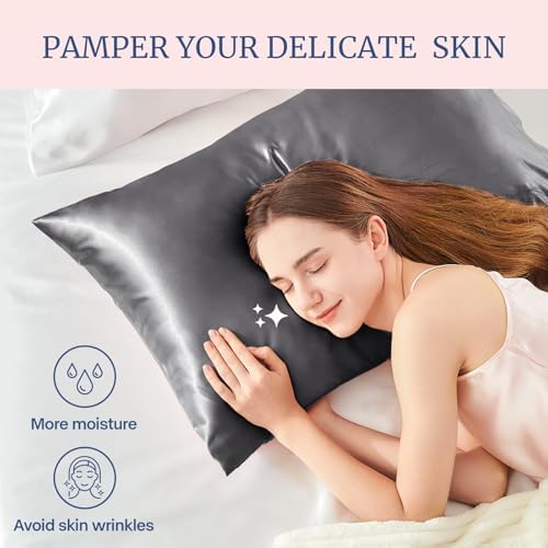 BEDELITE Satin Pillowcases, Standard Size 20x26 Inch, Dark Grey - Image 3