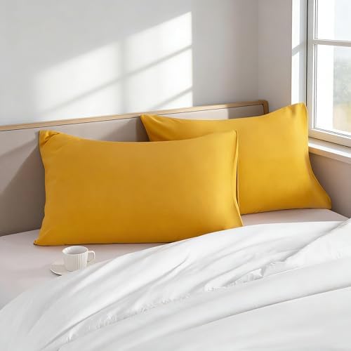 Queen Pillow Cases, 2 Pack, 20x30 in, Microfiber, Ginger Yellow - Image 2