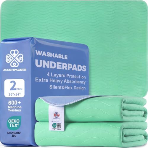 Accompagner Incontinence Bed Pads Washable Waterproof, Ultra-Absorbent Reusable by Accompagner