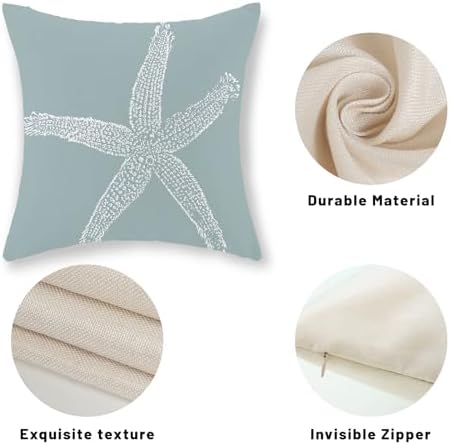 Coastal Pillow Covers 18x18 Inch Set of 2 Blue Coral Starfish Throw Pillows - Image 7