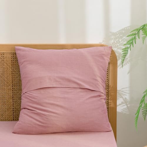 BESTOUCH Washed Cotton Pillowcases Linen Feel Red Pink Euro - Image 2