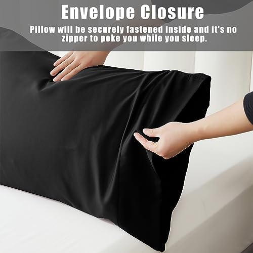 TELUS Black Pillow Cases Queen Size 2 Pack, Bamboo Rayon Cooling Pillowcases - Image 5