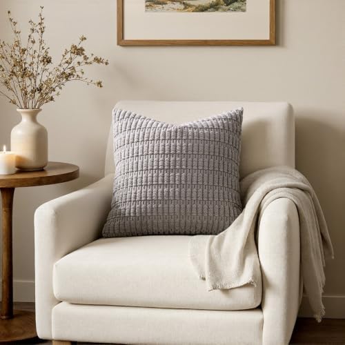 MIULEE Corduroy Decorative Throw Pillow Covers 20x20 Light Grey Pack of 2 - Image 4
