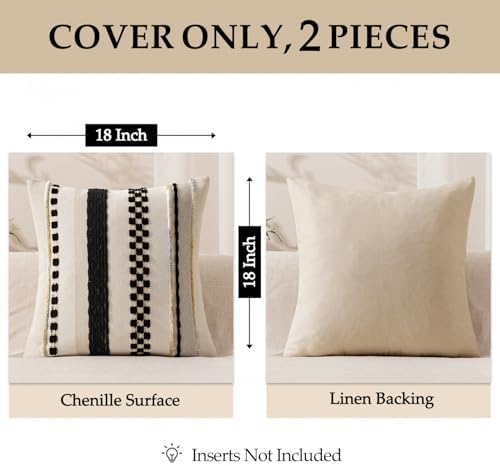 ANRODUO Boho Decorative Pillow Covers 20x20 Inch Black Stripe Pack of 2 - Image 4