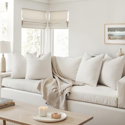 MIULEE Decorative Boucle Throw Pillow Covers 20x20 Inch White Set of 4 - Image 3