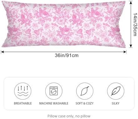 Pink and White Porcelain Floral Lumbar Pillow Cover 14x36 Long Body Pillow - Image 2