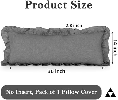 JoraLion Ruffled Lumbar Pillow Cover 14x36 Solid Gray - Image 4