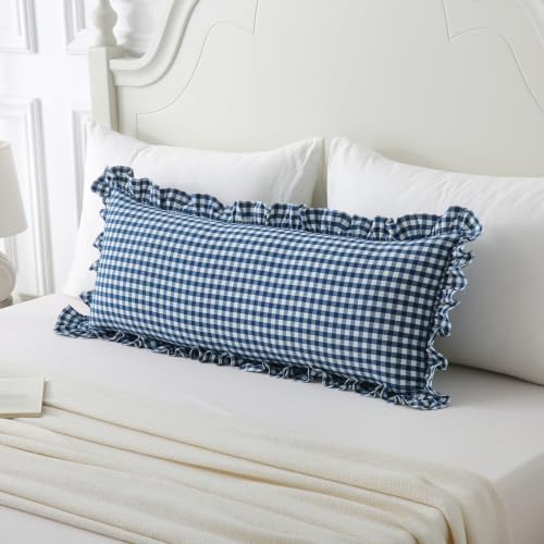 Gingham Lumbar Pillow Cover 36x14, Ruffle Trim, 1 Pack - Image 2