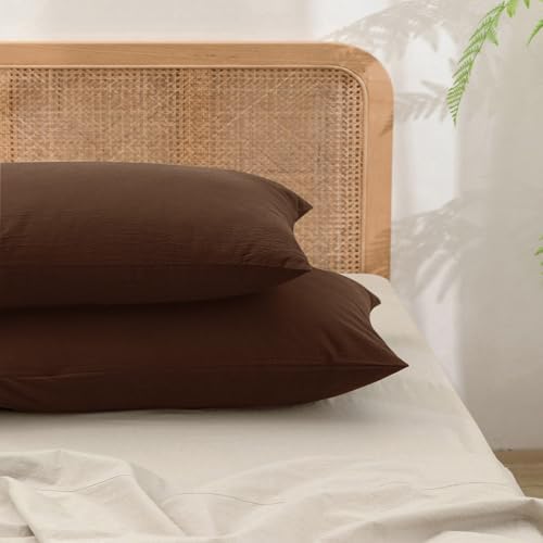 BESTOUCH Washed Cotton Pillowcases Linen Feel Cocoa Brown King by BESTOUCH