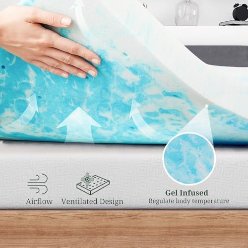 2 Inch Twin Mattress Topper, Ventilated Gel Memory Foam Mattress Bed Pad - Image 5