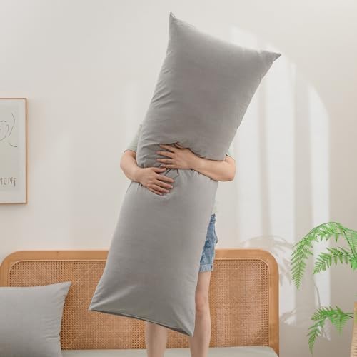 BESTOUCH Washed Cotton Pillowcases Linen Feel Light Grey Body - Image 5