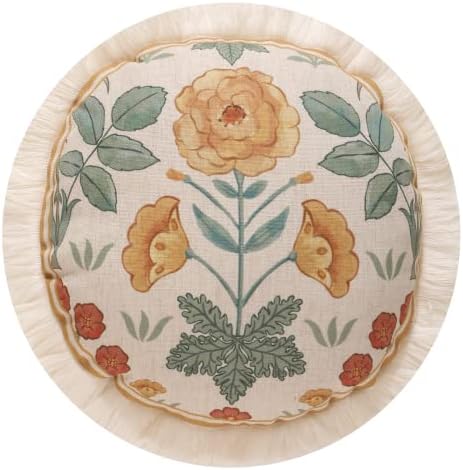 patdrea Vintage Linen Throw Pillow Cover, Diameter 16"-RosaSilvestre E by patdrea