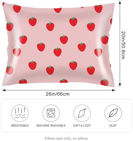 Satin Pillowcase for Hair and Skin, Strawberry Throw Pillow Cover 20"x26" Silk - Image 2