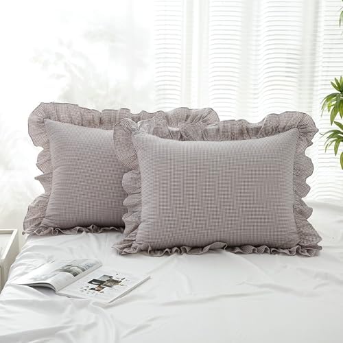 Gingham Pillow Shams 20x26, Ruffle Trim by Jilboo