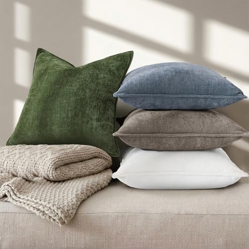 decorUhome Chenille Haze Blue Velvet Throw Pillow Covers 18x18 Set of 2 - Image 7