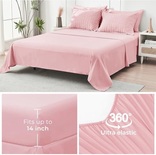 HYMOKEGE Pink Oversized Queen Comforter Set Seersucker 7 Pieces, All Season - Image 6