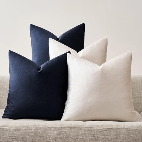 GIGIZAZA Pack of 4 Decorative Velvet Pillow Covers 20x20 Navy Beige by GIGIZAZAFocusingonhomedecoration