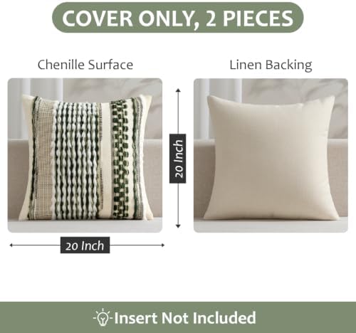 ANRODUO Boho Decorative Pillow Covers Plush Olive Green 20x20 Pack of 2 - Image 6