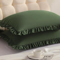 Ruffled King Pillow Shams, 2 Pack, 20x36 Inches, Olive Green by Aerlomi