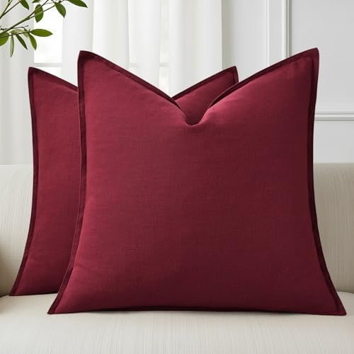 decorUhome Fall Burgundy Linen Throw Pillow Covers 20x20 Set of 2 by decorUhome