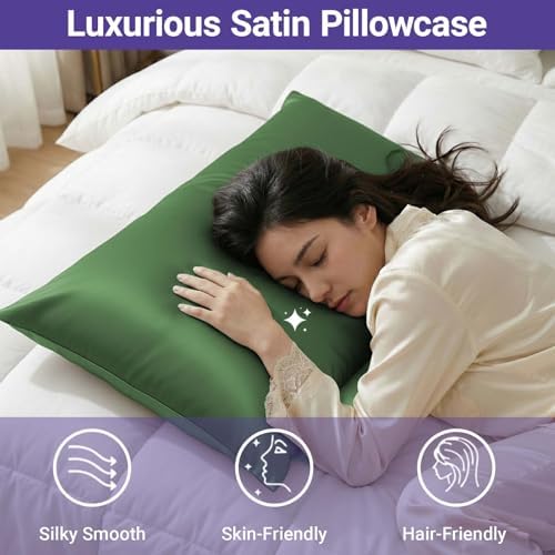 2 Pack Satin Pillowcases Sage Green Queen Size 20x30 Inch - Image 3