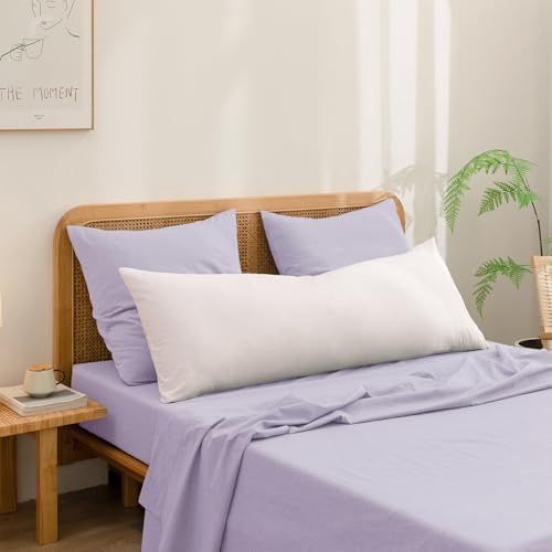 BESTOUCH Washed Cotton Pillowcases Linen Feel Taro Purple Euro - Image 4