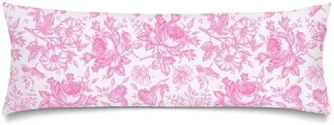 Pink and White Porcelain Floral Long Pillow Cases Vintage Floral Lumbar by Unknown