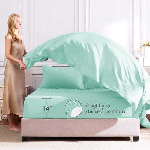 CozyLux Queen Comforter Set 88"x88" Mint Green - Image 5