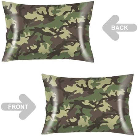 Silk Satin Pillowcase for Hair and Skin, Army Green Throw Pillow Cover Queen - Image 3