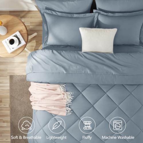 CozyLux Queen Comforter Set 88"x88" Dusty Blue - Image 2