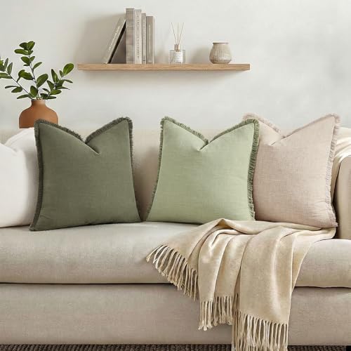 decorUhome Linen Fringe Natural Beige Throw Pillow Covers 26x26 Set of 2 - Image 6