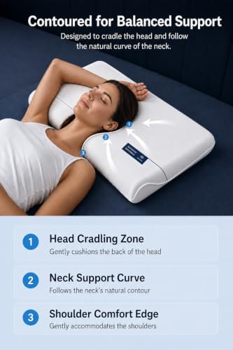 Memory Foam Pillow, Cooling Cover, Ergonomic Neck Support, Queen Loft 3.9" - Image 3