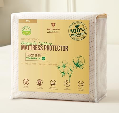 Deluxe Organic Cotton Percale Crib Mattress Protector Waterproof – Premium 280 by MATTSHIELDORIGINAL