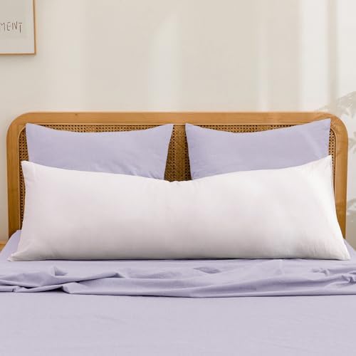 BESTOUCH Washed Cotton Pillowcases Linen Feel Taro Purple Euro - Image 3