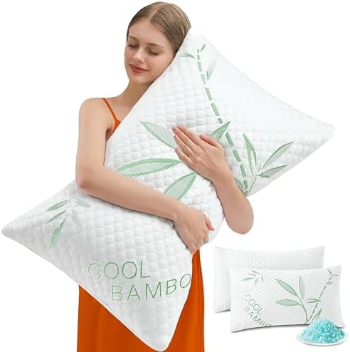 Bamboo Pillows, Cooling Pillows Queen Size Set of 2 Adjustable Firm Memory Foam by Unknown