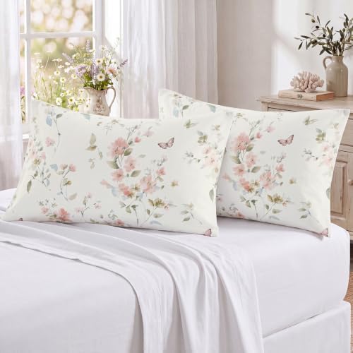 Bedorm 100% Cotton Pillowcases Set of 2 King Size Floral Pillow Cover Aesthetic - Image 3