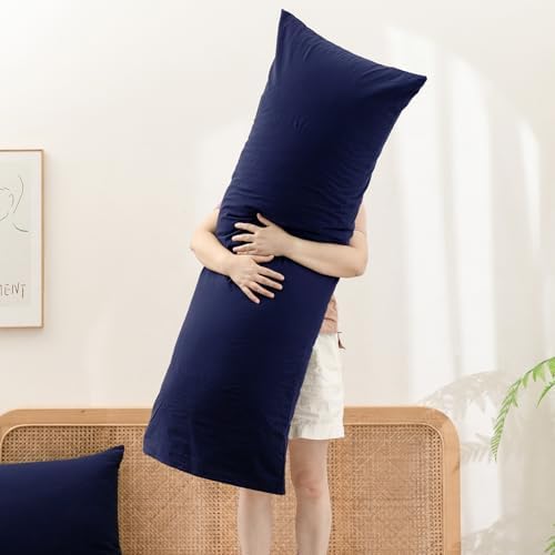 BESTOUCH Washed Cotton Pillowcases Linen Feel Navy Blue Body - Image 5