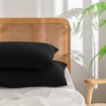 BESTOUCH Washed Cotton Pillowcases Linen Feel Deep Black Standard by BESTOUCH