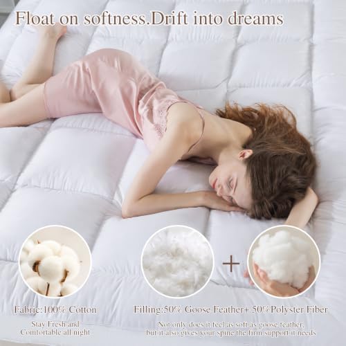 WhatsBedding 3 in Goose Feather Bed Mattress Topper, 100% Cotton Fabric - Image 4