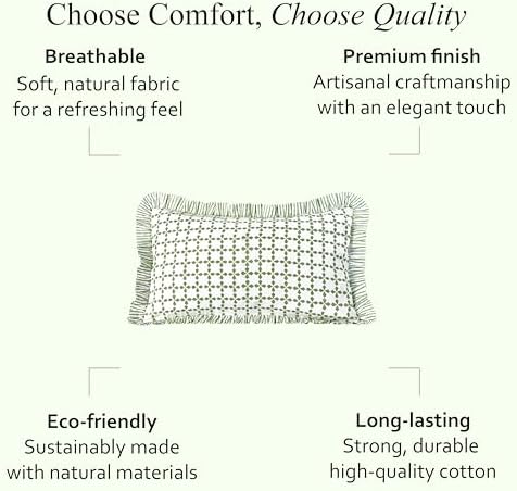 CPC Block Print Kelly Green Ruffle Cotton Lumbar Pillow Cover 12x20 inch - Image 5