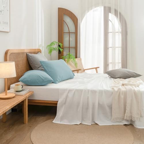 BESTOUCH Washed Cotton Pillowcases Linen Feel Hushed Green King - Image 5