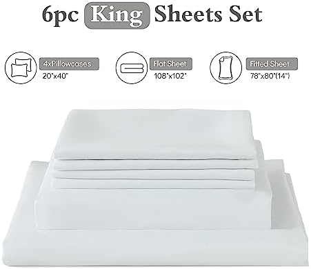 ILAVANDE White King Sheets Set 6 Piece, Hotel Luxury Super Soft 1800 Series - Image 7