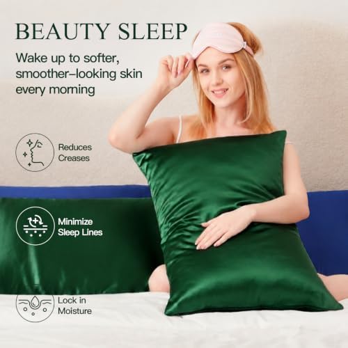 Mulberry Silk Pillow Cases for Hair and Skin, Dark Green - Image 4