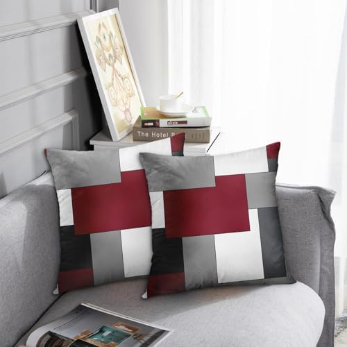 Emvency Throw Pillow Covers Set of 2, 18 x 18 Inch, Burgundy Abstract - Image 2