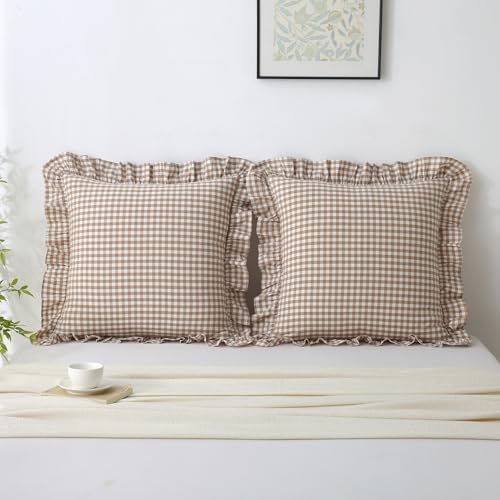 Gingham Throw Pillow Covers 24x24, Warm Taupe White - Image 7