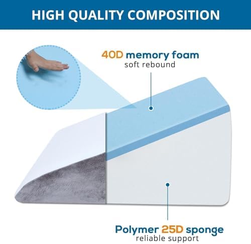 Sasttie Wedge Pillow, 12 Inch Memory Foam Bed Wedge Pillow - Image 2