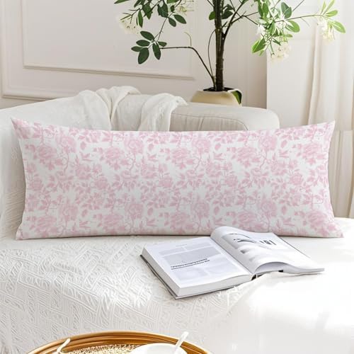 Pink Chinoiserie Floral 20x54 Body Pillow Cover, Grandmillennial Home Decor - Image 6