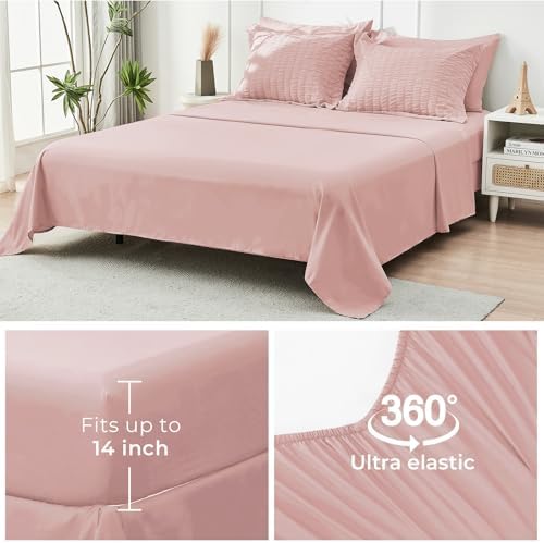HYMOKEGE Rose Gold Oversized King Comforter Set Seersucker 7 Pieces, All Season - Image 6